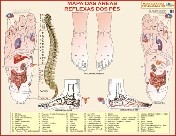 Mapa das áreas reflexas dos pés